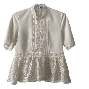 ZARA women white short sleeve peplum blouse with lace detail size S